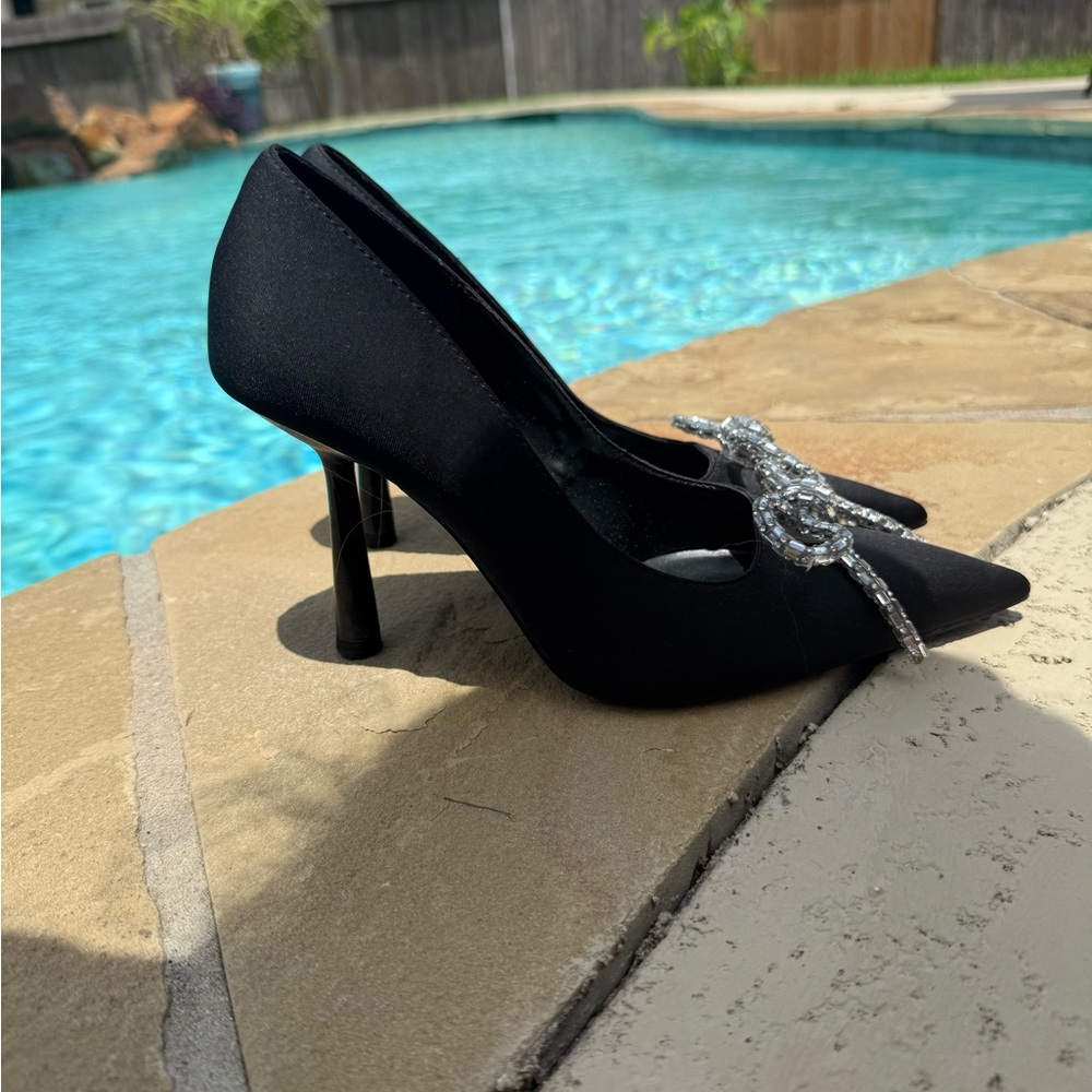 Zara Black Heels with Crystal Embellishment